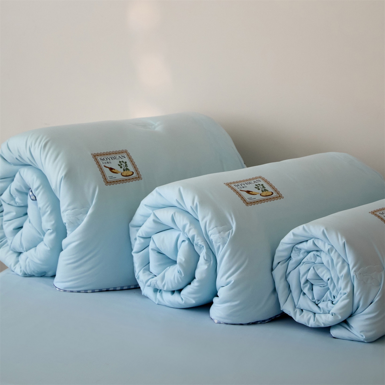 91家纺网 家纺一手货源 找家纺 头等舱  2025新款四季棉纯色A类20大豆7A抗菌秋冬被（空镜） 谧境-水蓝