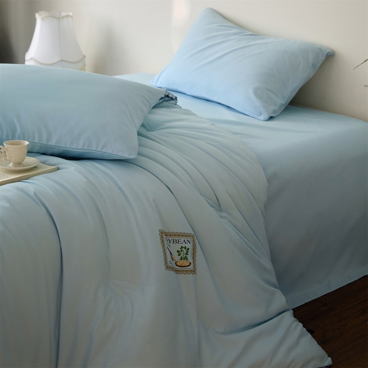 91家纺网 家纺一手货源 找家纺 头等舱  2025新款四季棉纯色A类20大豆7A抗菌秋冬被（空镜） 谧境-水蓝