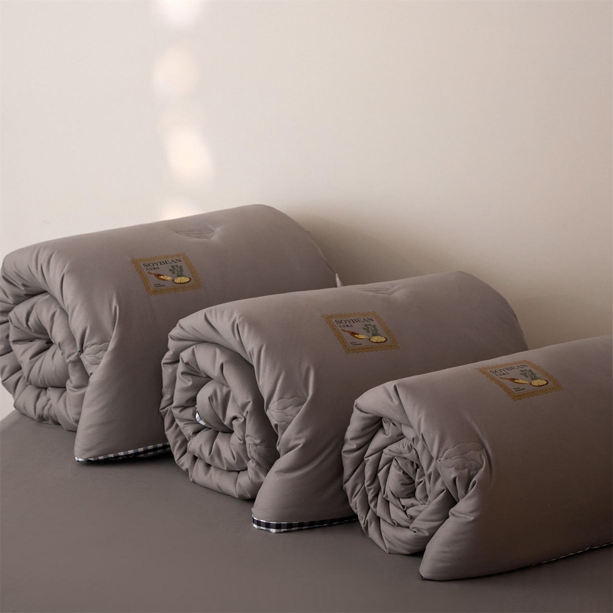 91家纺网 家纺一手货源 找家纺 头等舱  2025新款四季棉纯色A类20大豆7A抗菌秋冬被（空镜） 谧境-雅致灰