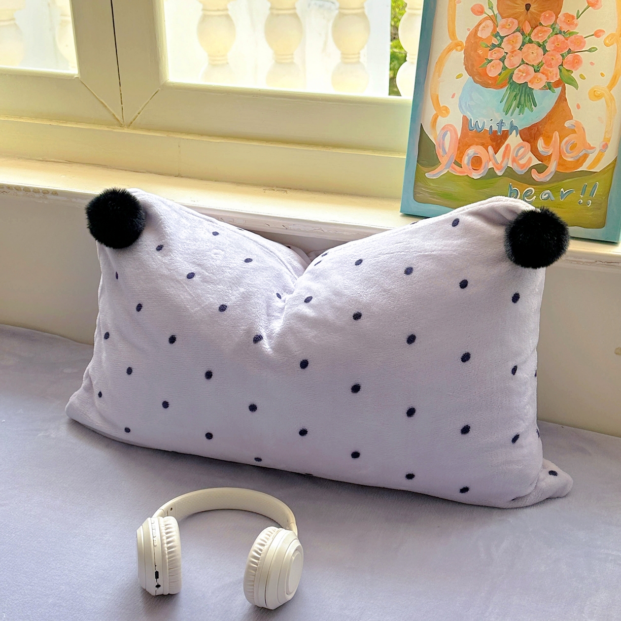 91家纺网 家纺一手货源 找家纺 丽涵家纺 2025新品全工艺牛奶绒印花枕套-波点球球款 波点-紫色