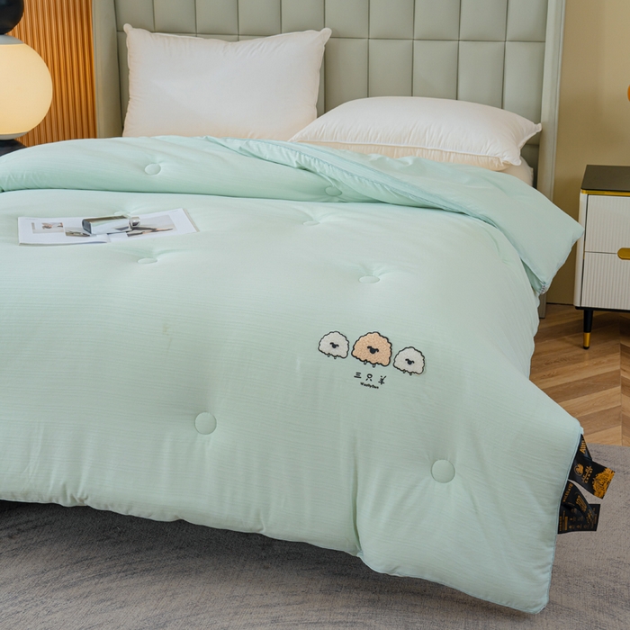 91家纺网 家纺一手货源 找家纺 蓝冰家纺 2025新款羊提花被被子被芯 三只羊-水绿色