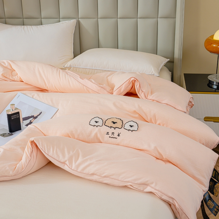 91家纺网 家纺一手货源 找家纺 蓝冰家纺 2025新款羊提花被被子被芯 三只羊-粉色