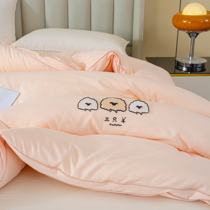 91家纺网 家纺一手货源 找家纺 蓝冰家纺 2025新款羊提花被被子被芯 三只羊-粉色