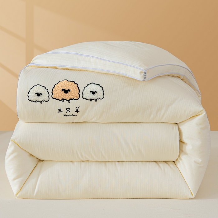 蓝冰家纺 2025新款羊提花被被子被芯 三只羊-米白色
