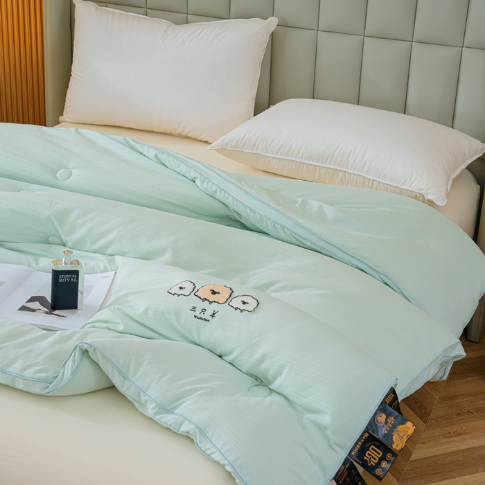 91家纺网 家纺一手货源 找家纺 蓝冰家纺 2025新款羊提花被被子被芯 三只羊-水绿色