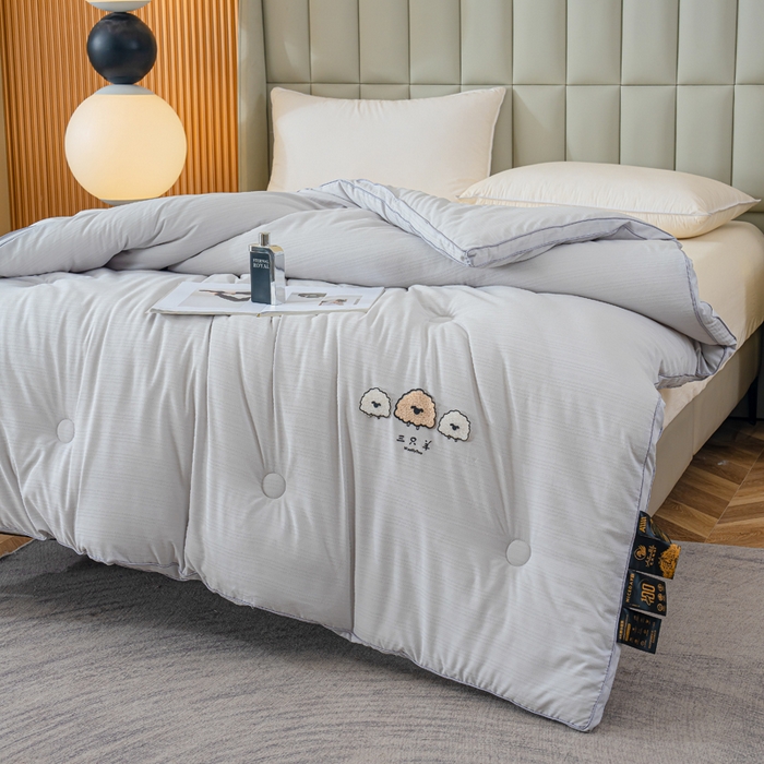 91家纺网 家纺一手货源 找家纺 蓝冰家纺 2025新款羊提花被被子被芯 三只羊-浅灰色