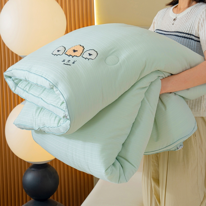 91家纺网 家纺一手货源 找家纺 蓝冰家纺 2025新款羊提花被被子被芯 三只羊-水绿色