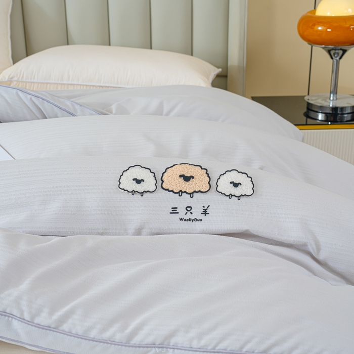 91家纺网 家纺一手货源 找家纺 蓝冰家纺 2025新款羊提花被被子被芯 三只羊-浅灰色