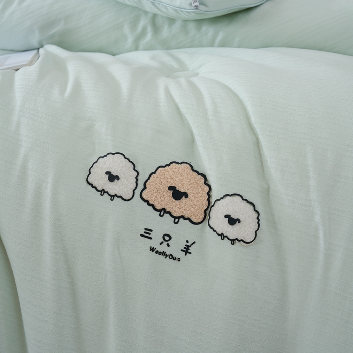 91家纺网 家纺一手货源 找家纺 蓝冰家纺 2025新款羊提花被被子被芯 三只羊-水绿色