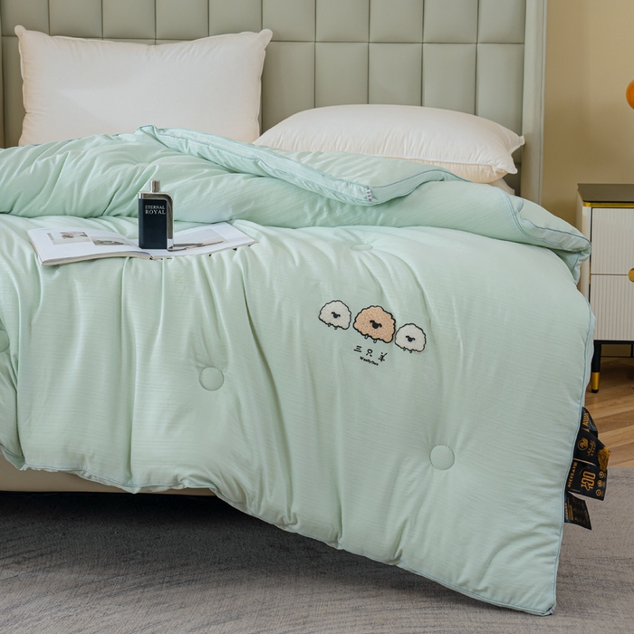 91家纺网 家纺一手货源 找家纺 蓝冰家纺 2025新款羊提花被被子被芯 三只羊-水绿色