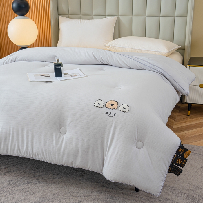 91家纺网 家纺一手货源 找家纺 蓝冰家纺 2025新款羊提花被被子被芯 三只羊-浅灰色