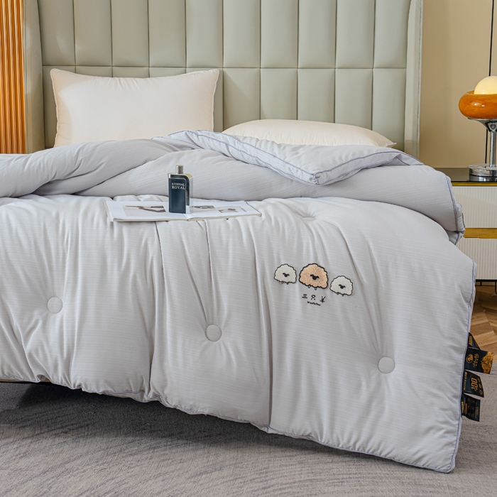 91家纺网 家纺一手货源 找家纺 蓝冰家纺 2025新款羊提花被被子被芯 三只羊-浅灰色