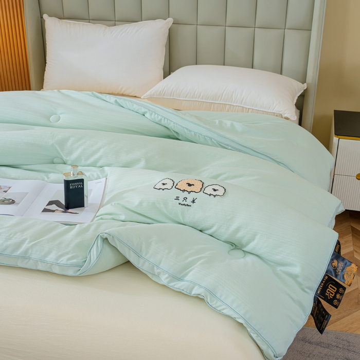 91家纺网 家纺一手货源 找家纺 蓝冰家纺 2025新款羊提花被被子被芯 三只羊-水绿色