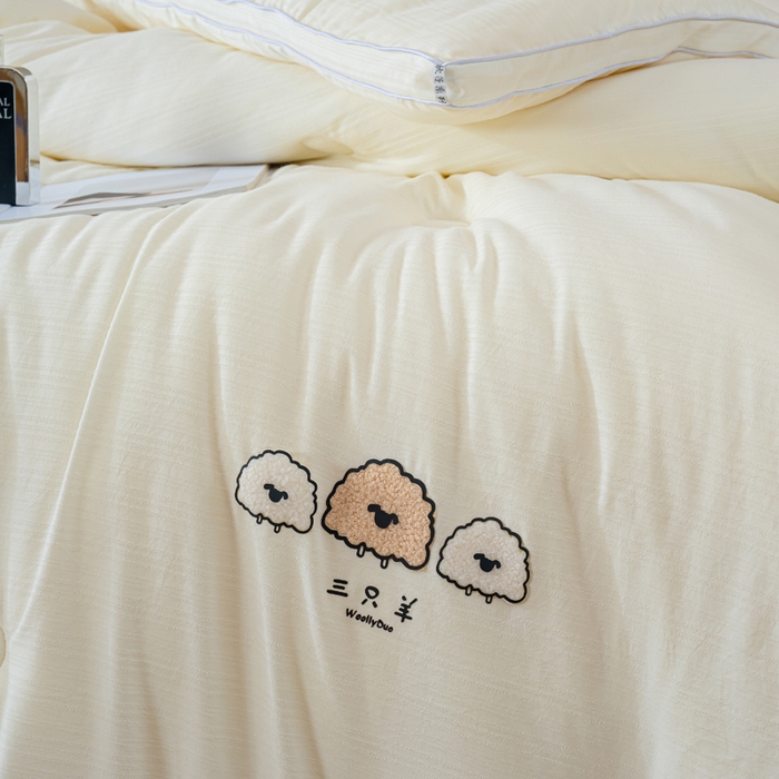 91家纺网 家纺一手货源 找家纺 蓝冰家纺 2025新款羊提花被被子被芯 三只羊-米白色