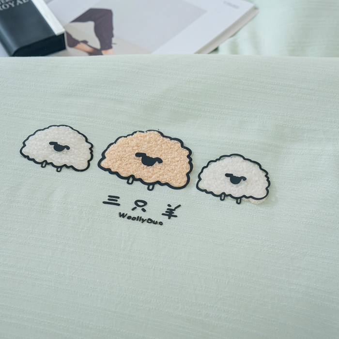 91家纺网 家纺一手货源 找家纺 蓝冰家纺 2025新款羊提花被被子被芯 三只羊-水绿色