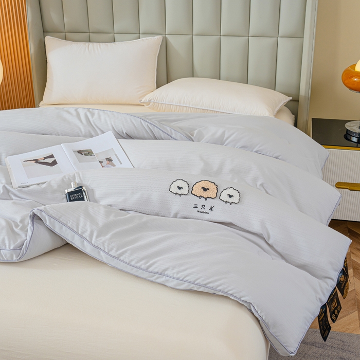 91家纺网 家纺一手货源 找家纺 蓝冰家纺 2025新款羊提花被被子被芯 三只羊-浅灰色