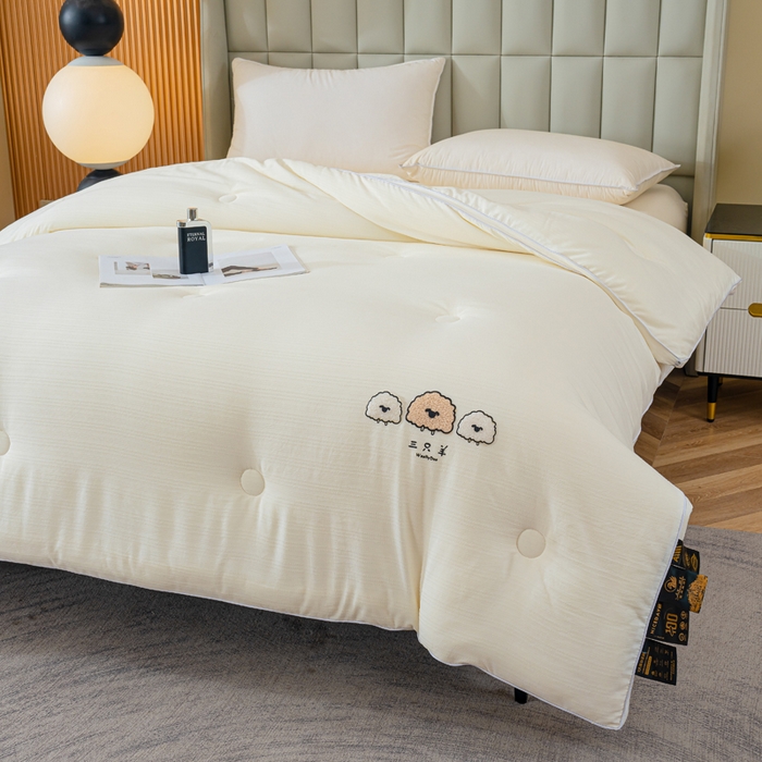 91家纺网 家纺一手货源 找家纺 蓝冰家纺 2025新款羊提花被被子被芯 三只羊-米白色
