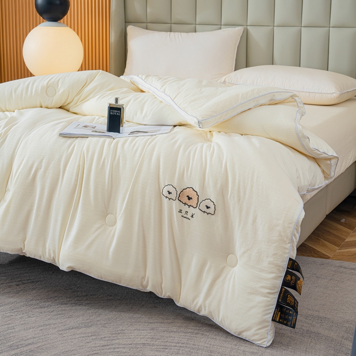 91家纺网 家纺一手货源 找家纺 蓝冰家纺 2025新款羊提花被被子被芯 三只羊-米白色