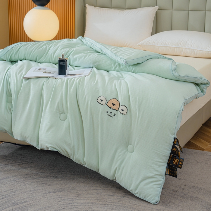 91家纺网 家纺一手货源 找家纺 蓝冰家纺 2025新款羊提花被被子被芯 三只羊-水绿色