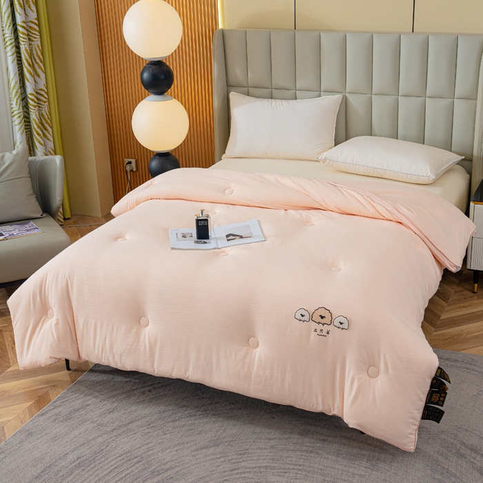 91家纺网 家纺一手货源 找家纺 蓝冰家纺 2025新款羊提花被被子被芯 三只羊-粉色