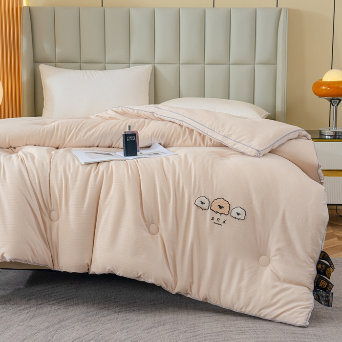 91家纺网 家纺一手货源 找家纺 蓝冰家纺 2025新款羊提花被被子被芯 三只羊-浅玉色