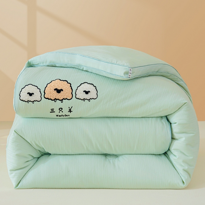 蓝冰家纺 2025新款羊提花被被子被芯 三只羊-水绿色