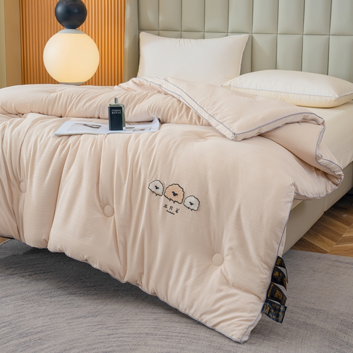 91家纺网 家纺一手货源 找家纺 蓝冰家纺 2025新款羊提花被被子被芯 三只羊-浅玉色