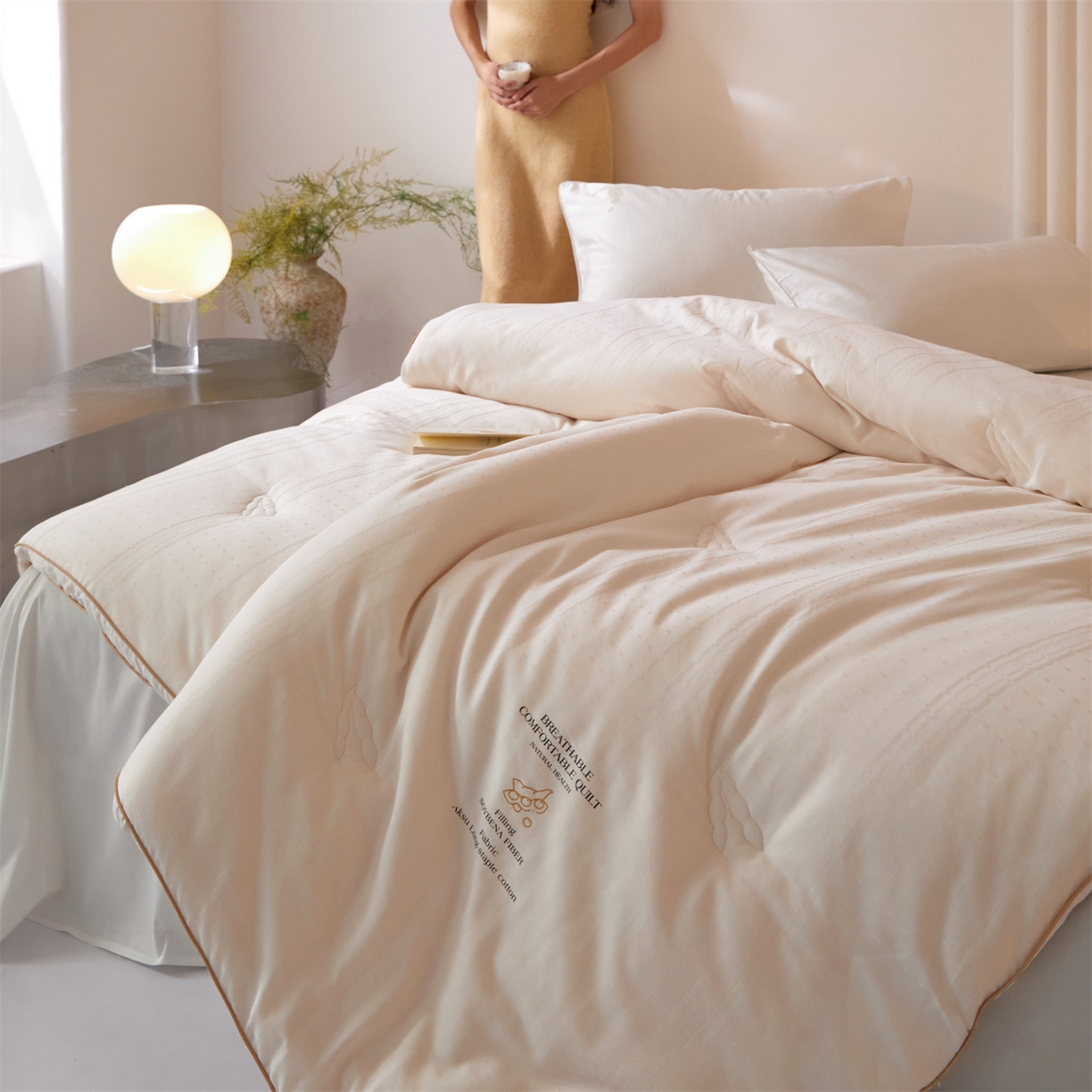 91家纺网 家纺一手货源 找家纺 （总）头等舱  2025新款全棉提花A类30大豆7A抗菌立体被（模特图）