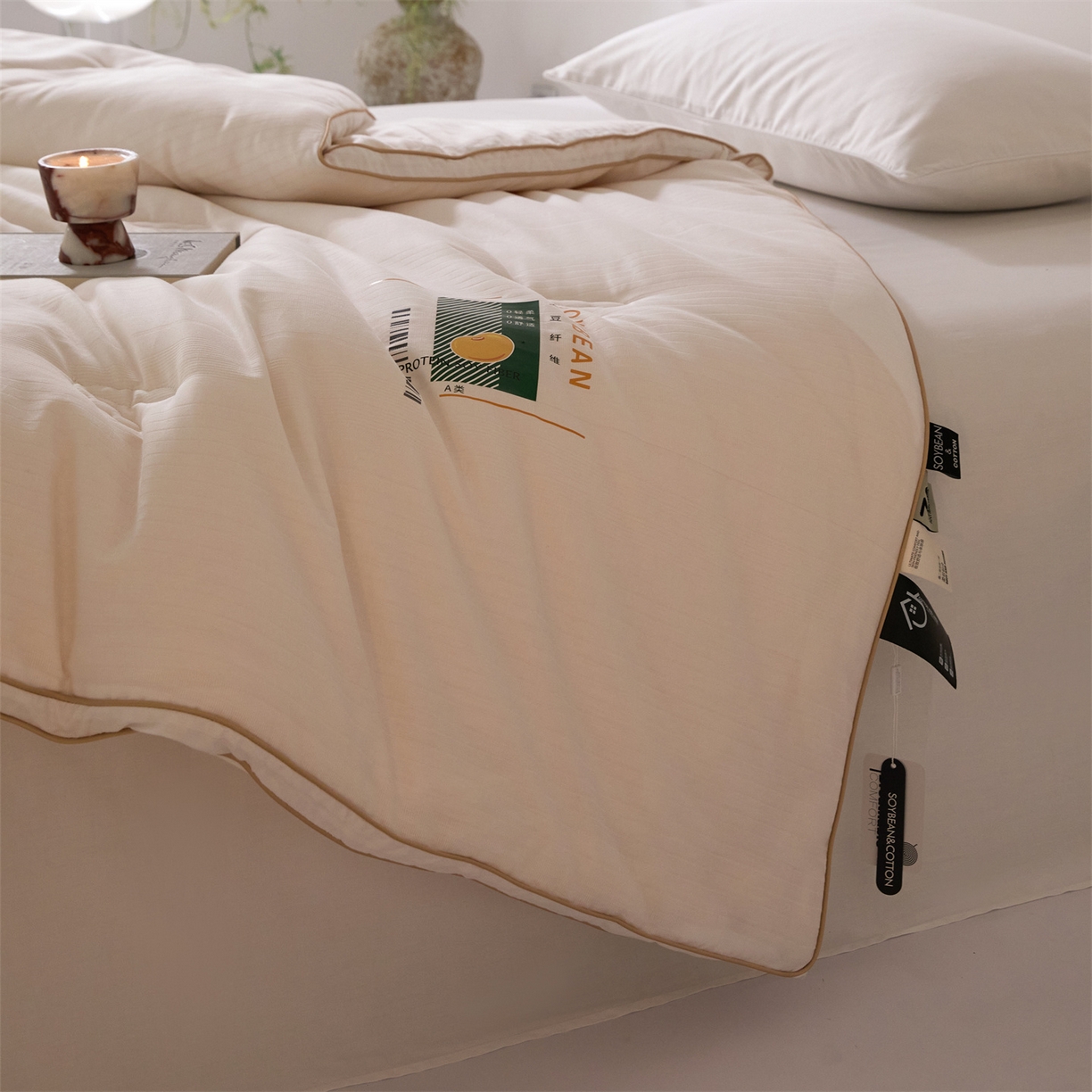 91家纺网 家纺一手货源 找家纺 （总）头等舱  2025新款全棉提花A类30大豆7A抗菌立体被（空镜图）