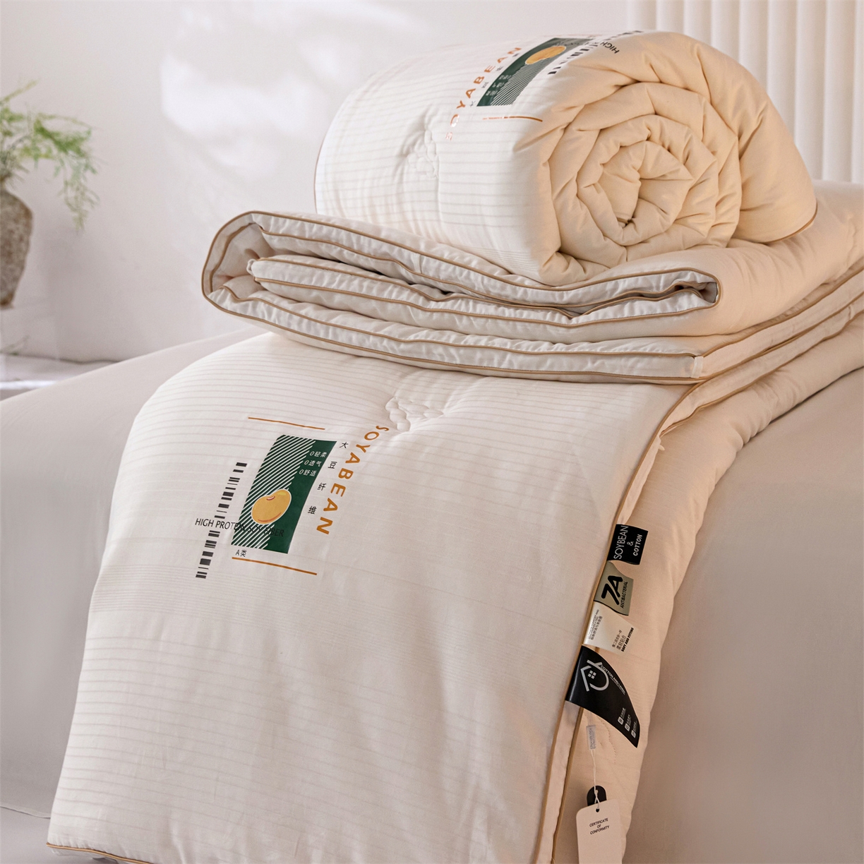 91家纺网 家纺一手货源 找家纺 （总）头等舱  2025新款全棉提花A类30大豆7A抗菌立体被（空镜图）