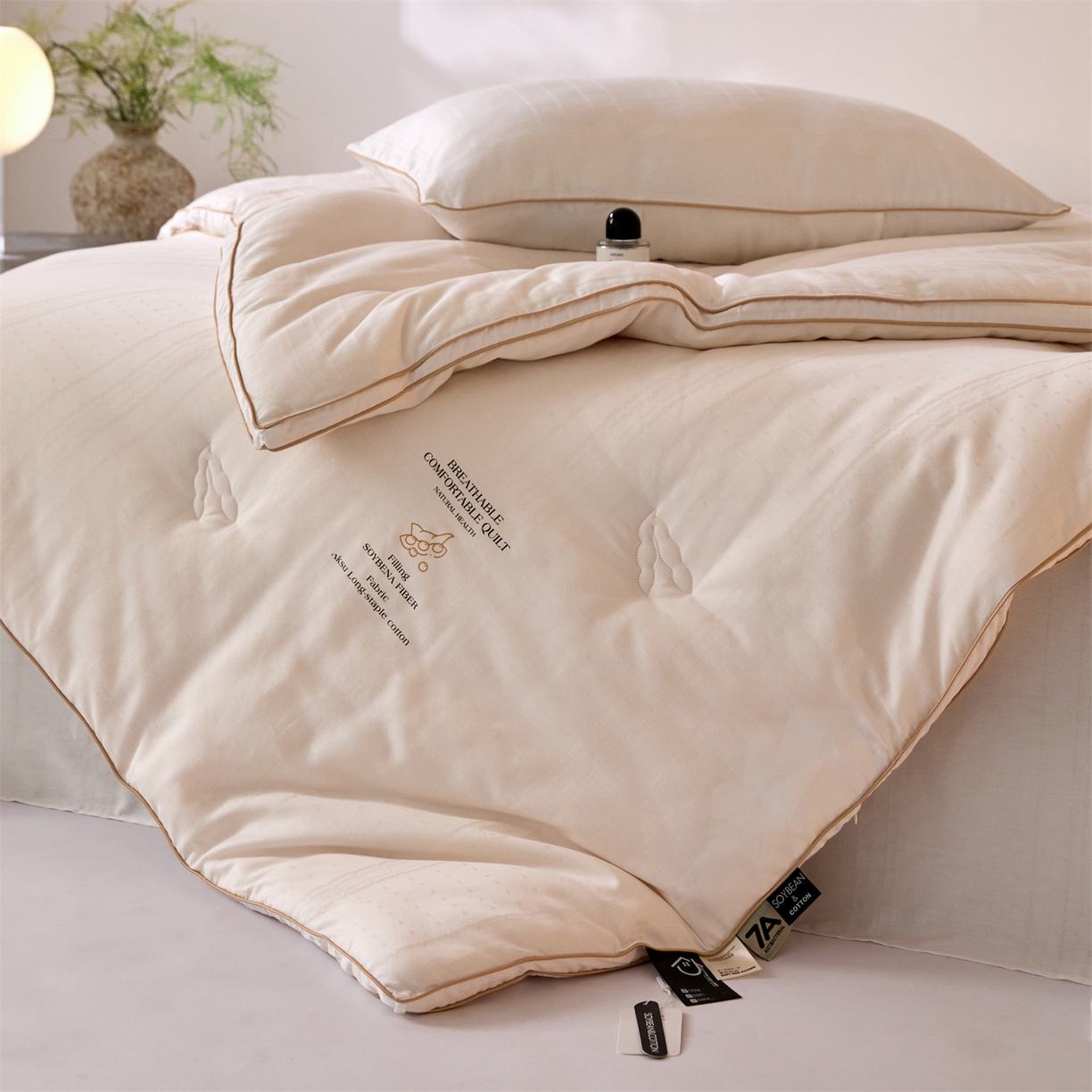 91家纺网 家纺一手货源 找家纺 头等舱  2025新款全棉提花A类30大豆7A抗菌立体被（空镜图） 菱形小调