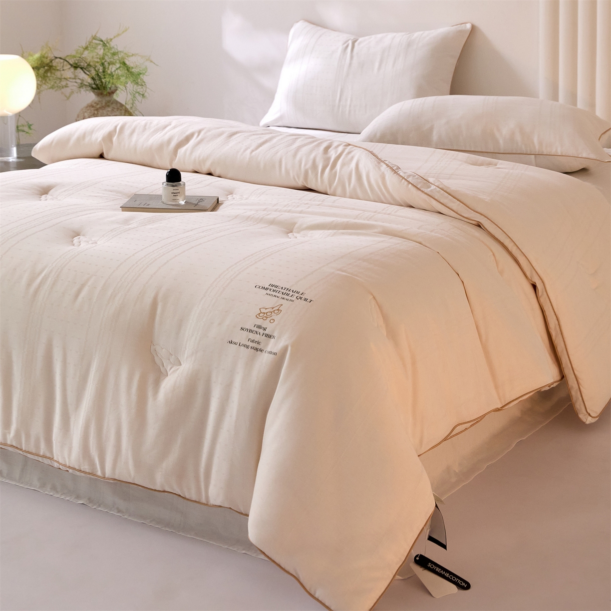 91家纺网 家纺一手货源 找家纺 头等舱  2025新款全棉提花A类30大豆7A抗菌立体被（空镜图） 菱形小调