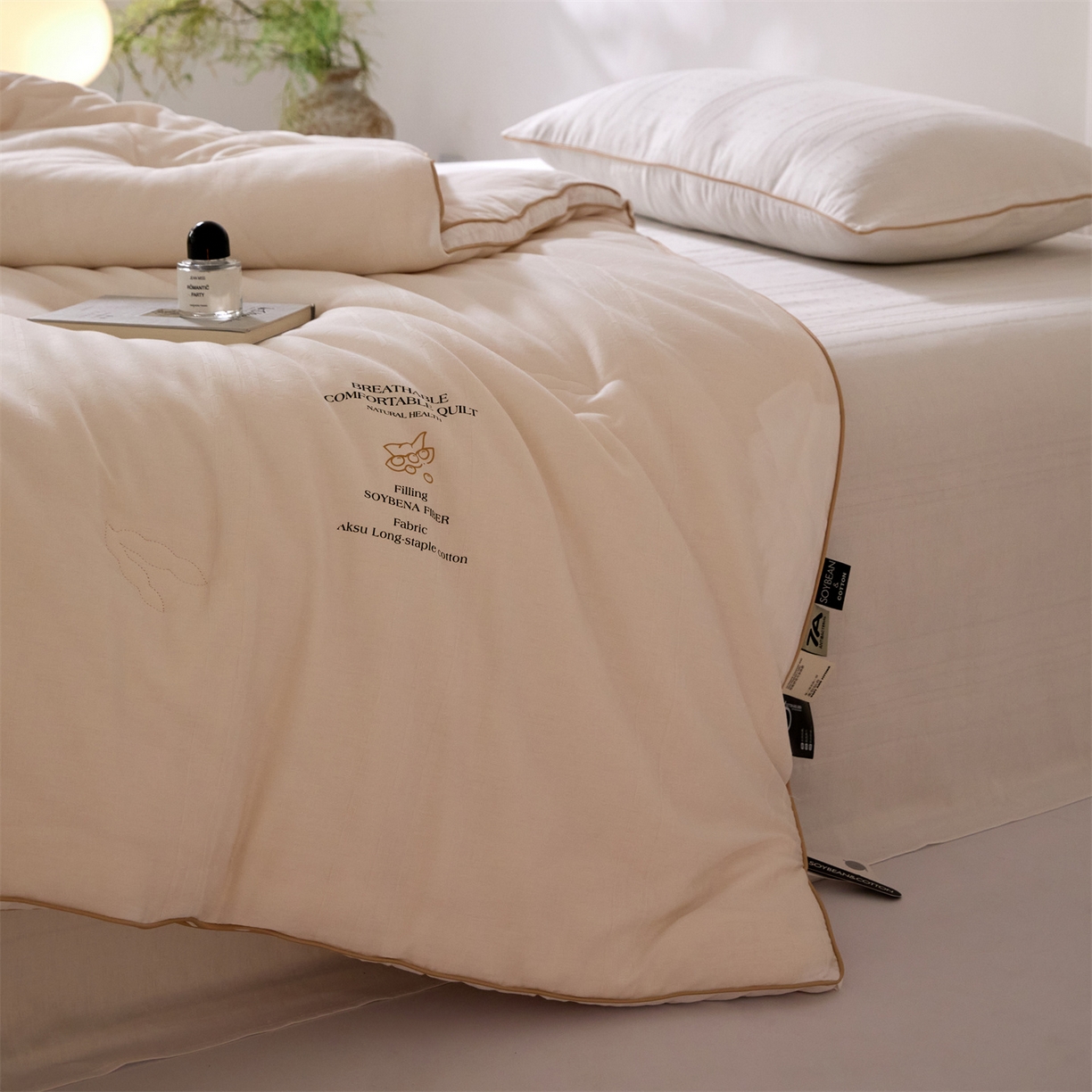 91家纺网 家纺一手货源 找家纺 头等舱  2025新款全棉提花A类30大豆7A抗菌立体被（空镜图） 菱形小调