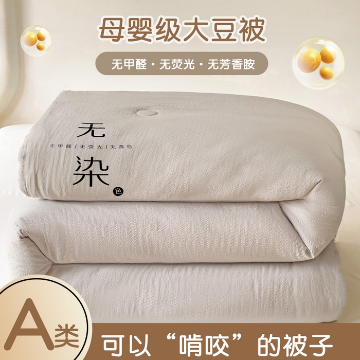 梦莎被业 2025新款A类无染针织水洗棉大豆被拉链款二合一子母被春秋加厚冬被 经典灰