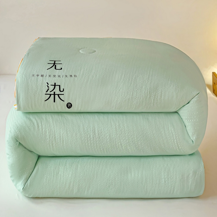91家纺网 家纺一手货源 找家纺 梦莎被业 2025新款A类无染针织水洗棉大豆被拉链款二合一子母被春秋加厚冬被 抹茶绿