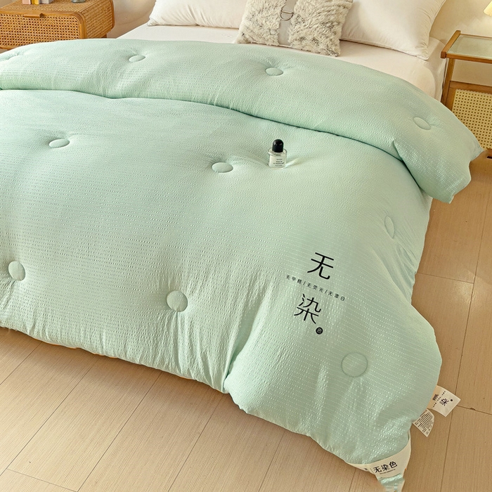 91家纺网 家纺一手货源 找家纺 梦莎被业 2025新款A类无染针织水洗棉大豆被拉链款二合一子母被春秋加厚冬被 抹茶绿