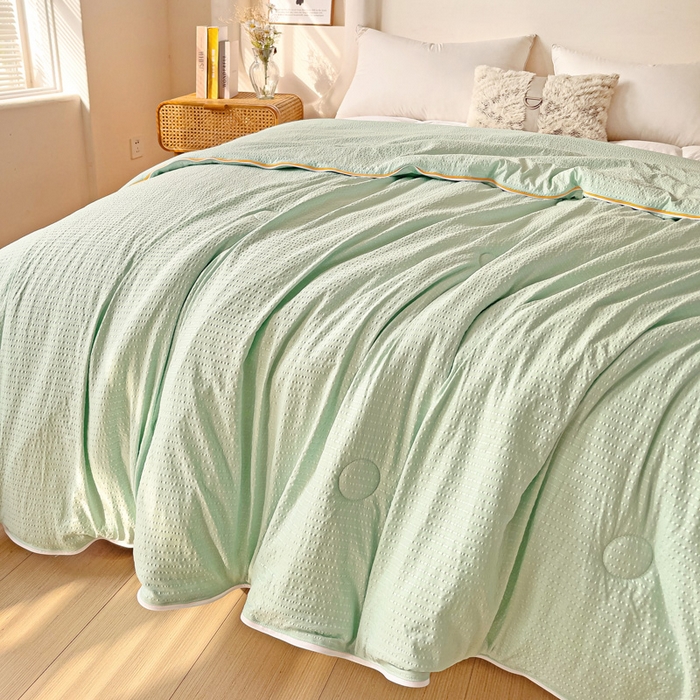 91家纺网 家纺一手货源 找家纺 梦莎被业 2025新款A类无染针织水洗棉大豆被拉链款二合一子母被春秋加厚冬被 抹茶绿