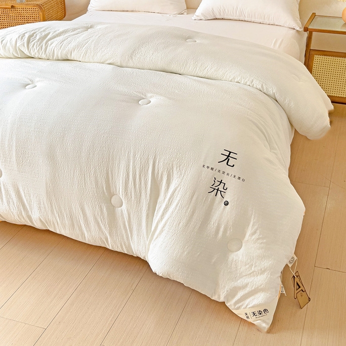 91家纺网 家纺一手货源 找家纺 梦莎被业 2025新款A类无染针织水洗棉大豆被拉链款二合一子母被春秋加厚冬被 珍珠白