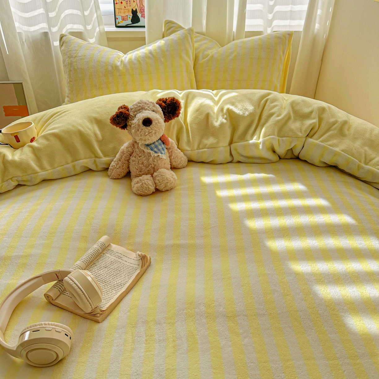 91家纺网 家纺一手货源 找家纺 （总）繁花家居 2025新款条纹系列牛奶绒四件套