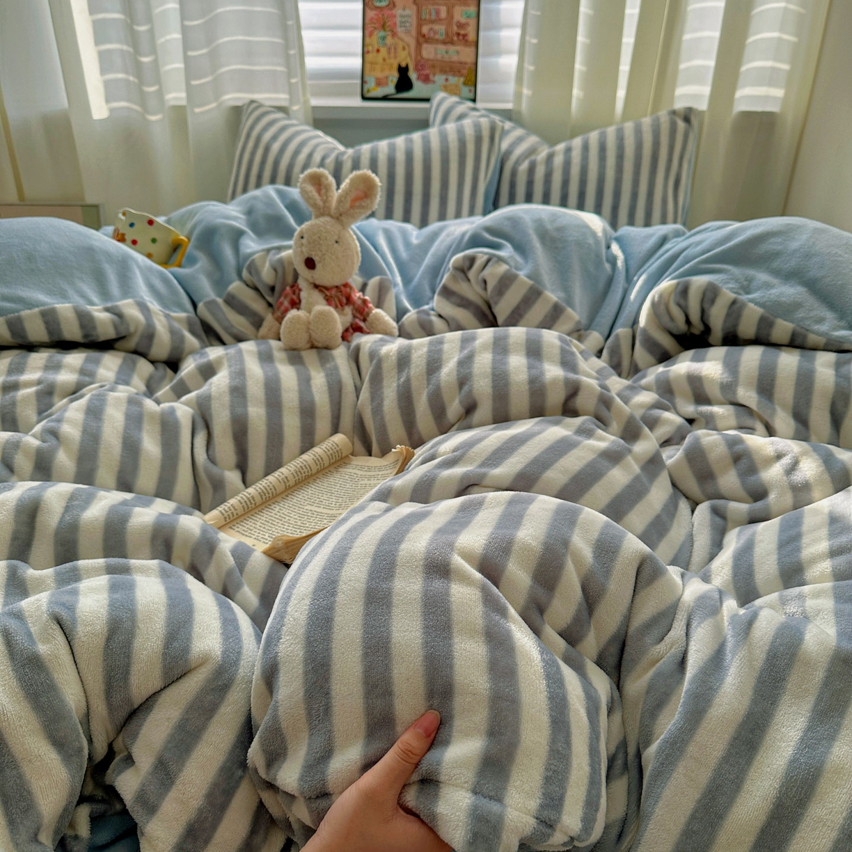 91家纺网 家纺一手货源 找家纺 （总）繁花家居 2025新款条纹系列牛奶绒四件套