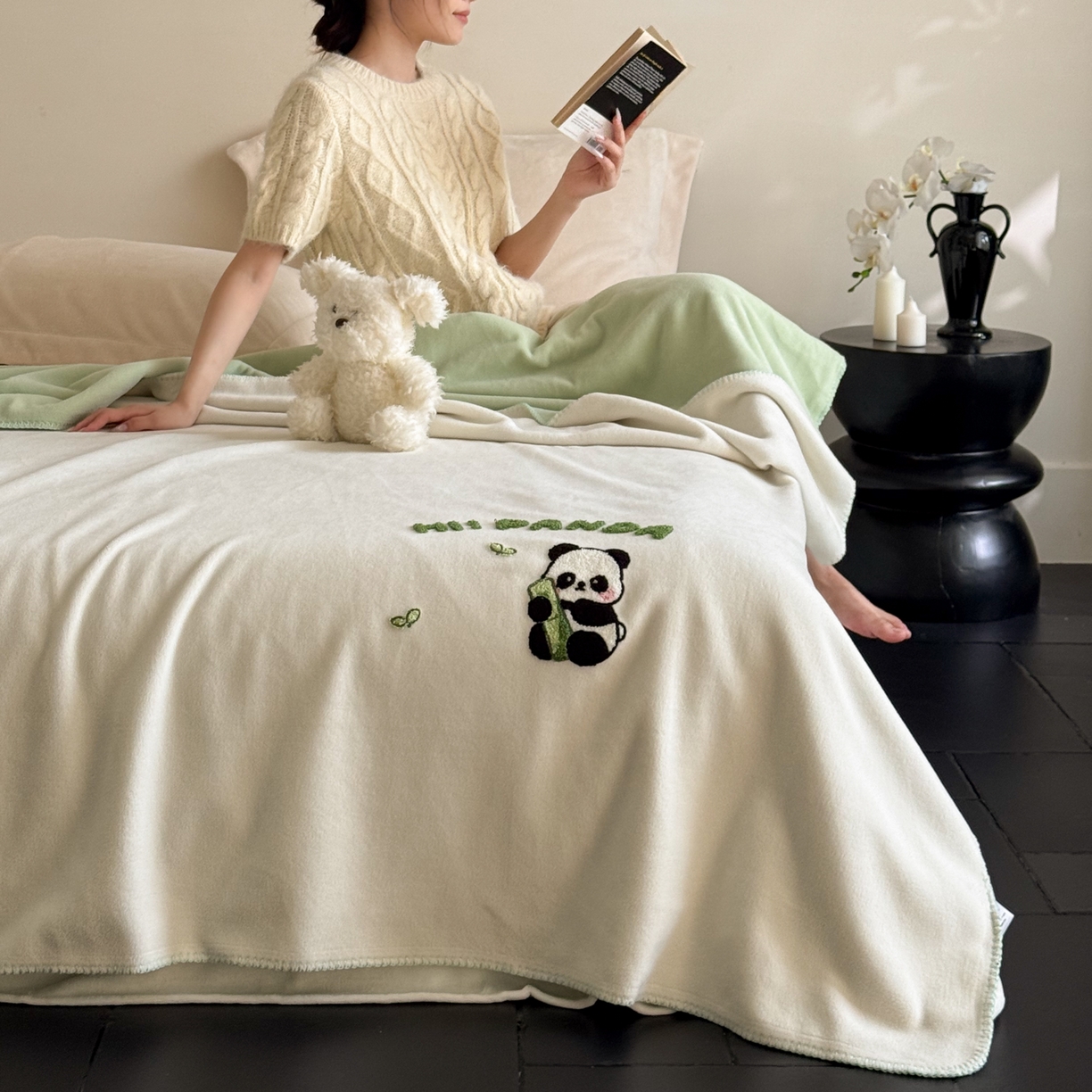 91家纺网 家纺一手货源 找家纺 （总）云栖家居 2025新品双层加厚高克重消光沙发毯仿羊绒纯色刺绣盖毛毯毯子