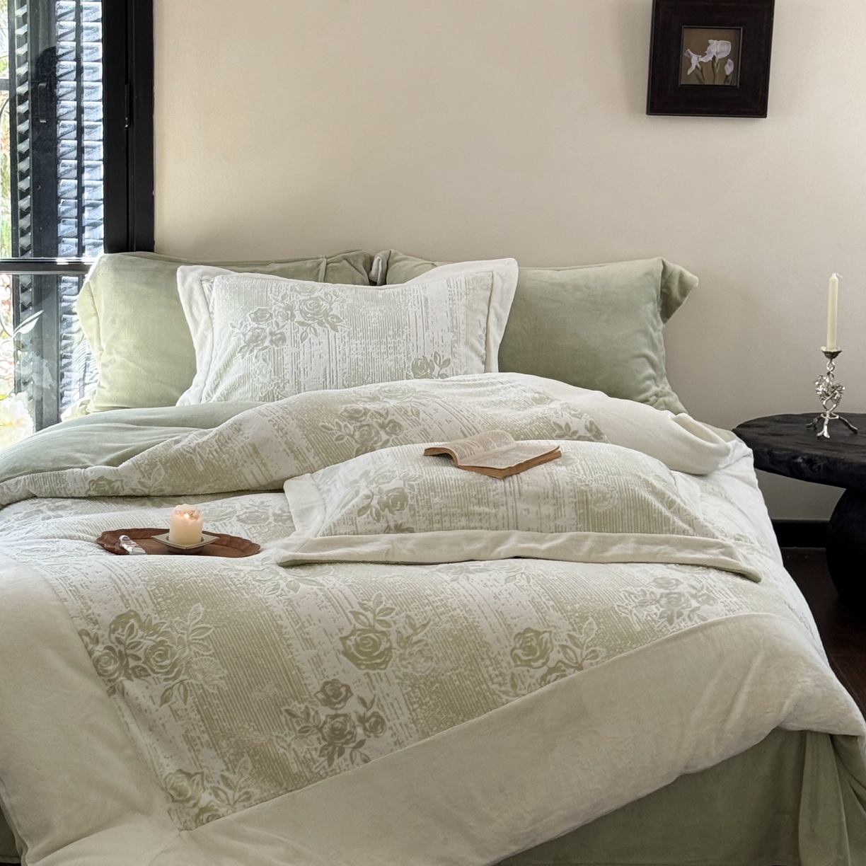 91家纺网 家纺一手货源 找家纺 云栖家居 2025秋冬新品立体消光印花雕花绒加厚高克重牛奶绒四件套星辰玫瑰 星辰玫瑰-绿