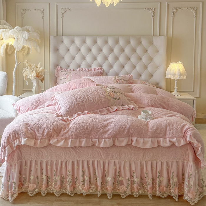 91家纺网 家纺一手货源 找家纺 恋尚 2025新款雕花牛奶绒保暖单床盖 床盖单件-巴黎春天（控价145） 巴黎春天-清新粉