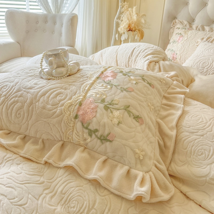 91家纺网 家纺一手货源 找家纺 （总）恋尚 2025新款雕花牛奶绒保暖床盖四件套-巴黎春天（控价280）