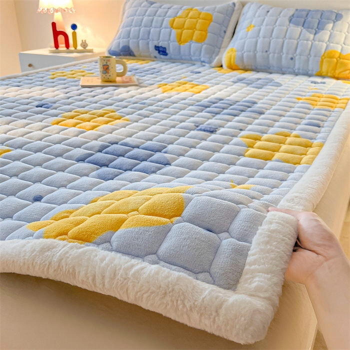 喜居 2025新款A类水晶边牛奶绒夹棉床褥垫 幸运星