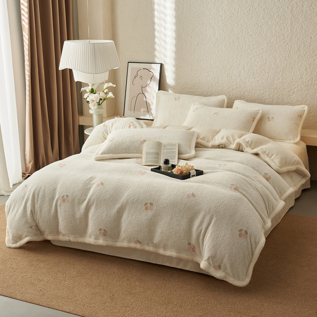 91家纺网 家纺一手货源 找家纺 晨曦家纺 2025新款加厚加绒牛奶绒雕花四件套暖暖少女温柔风 小确幸-奶黄