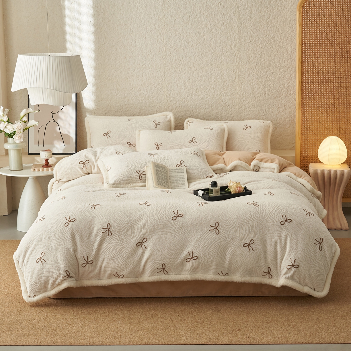 91家纺网 家纺一手货源 找家纺 晨曦家纺 2025新款加厚加绒牛奶绒雕花四件套暖暖少女温柔风 小时光-奶咖