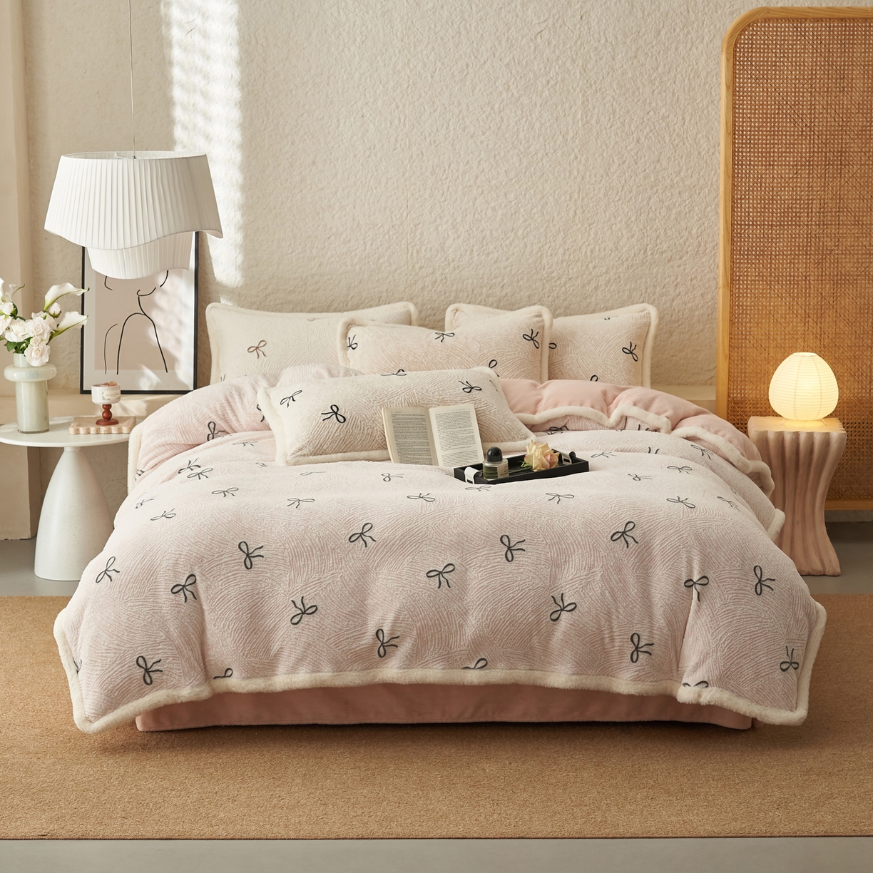 91家纺网 家纺一手货源 找家纺 晨曦家纺 2025新款加厚加绒牛奶绒雕花四件套暖暖少女温柔风 小时光-悠粉