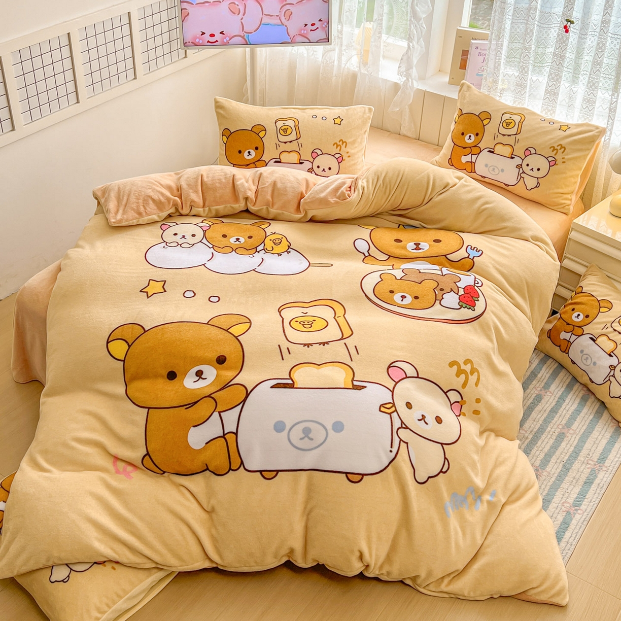 91家纺网 家纺一手货源 找家纺 （总）浩诚 2025新款高克重牛奶绒大版卡通四件套