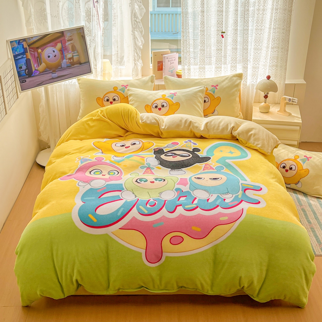 91家纺网 家纺一手货源 找家纺 （总）浩诚 2025新款高克重牛奶绒大版卡通四件套